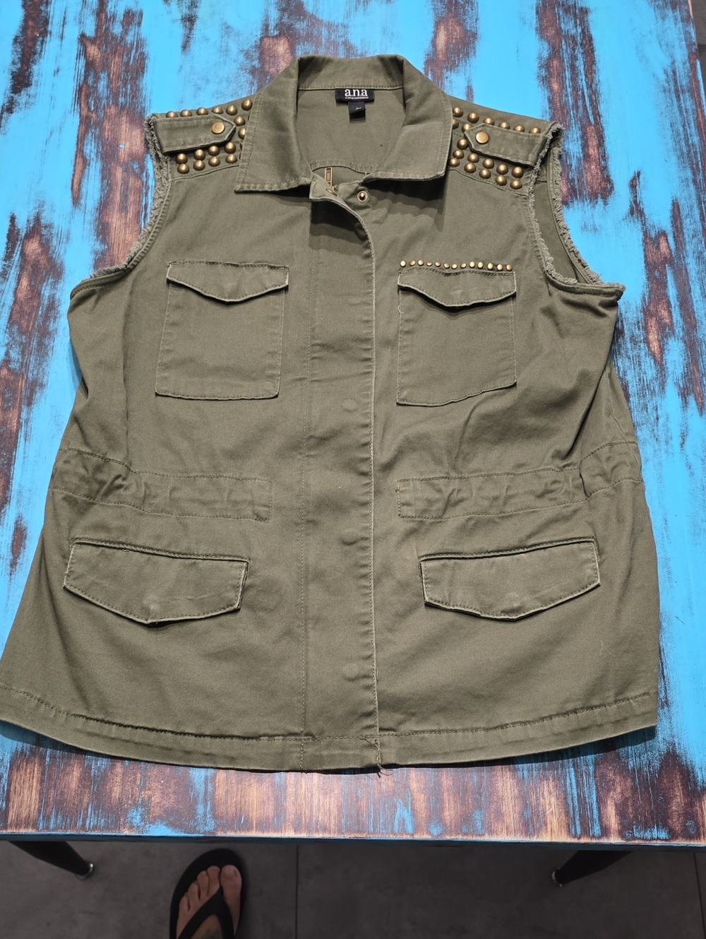 a.n.a Olive Utility Vest with Gold Stud Accents